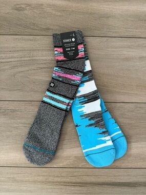 Stance Men's Crew Socks Dwayne Wade Collection Gray, Turquoise & Pink Patterned
